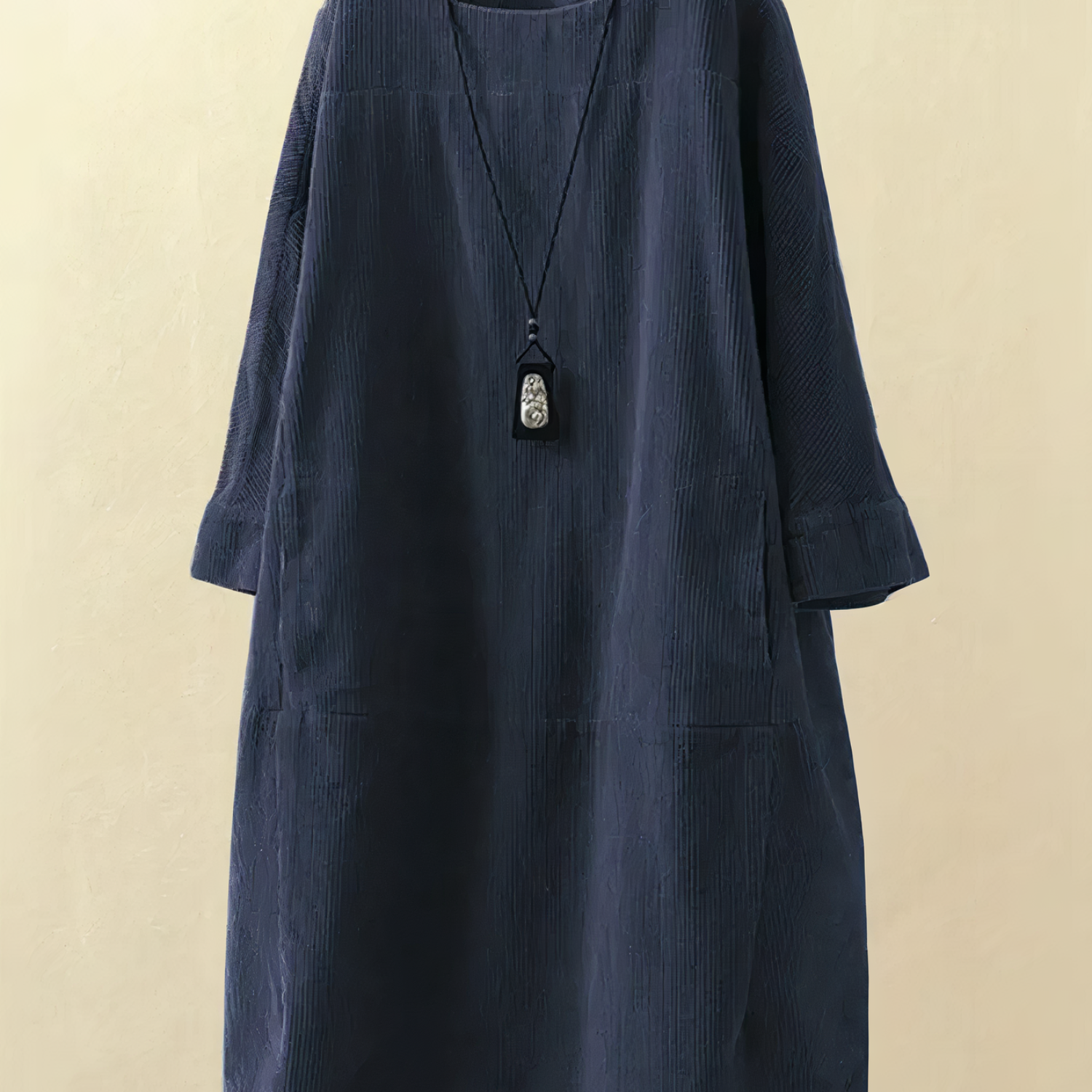 Women's Corduroy Round Neck Midi Dress
