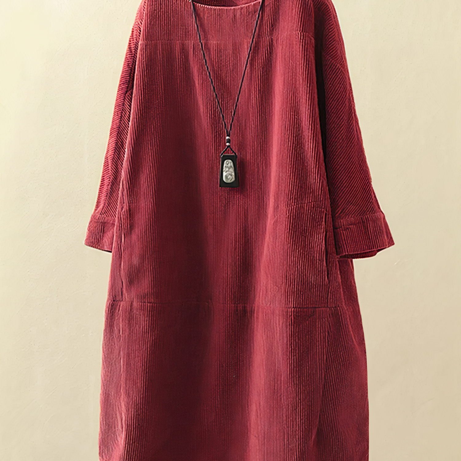 Women's Corduroy Round Neck Midi Dress