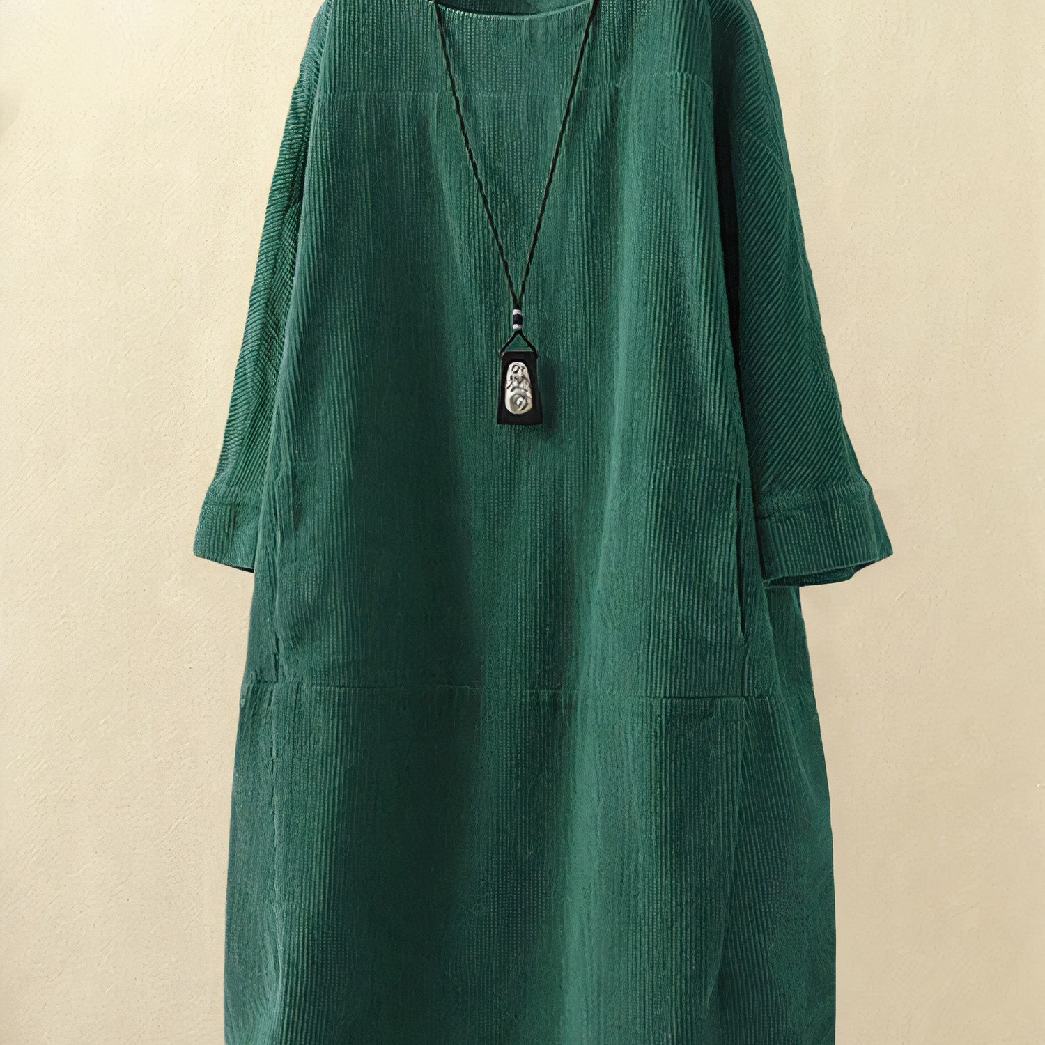 Women's Corduroy Round Neck Midi Dress