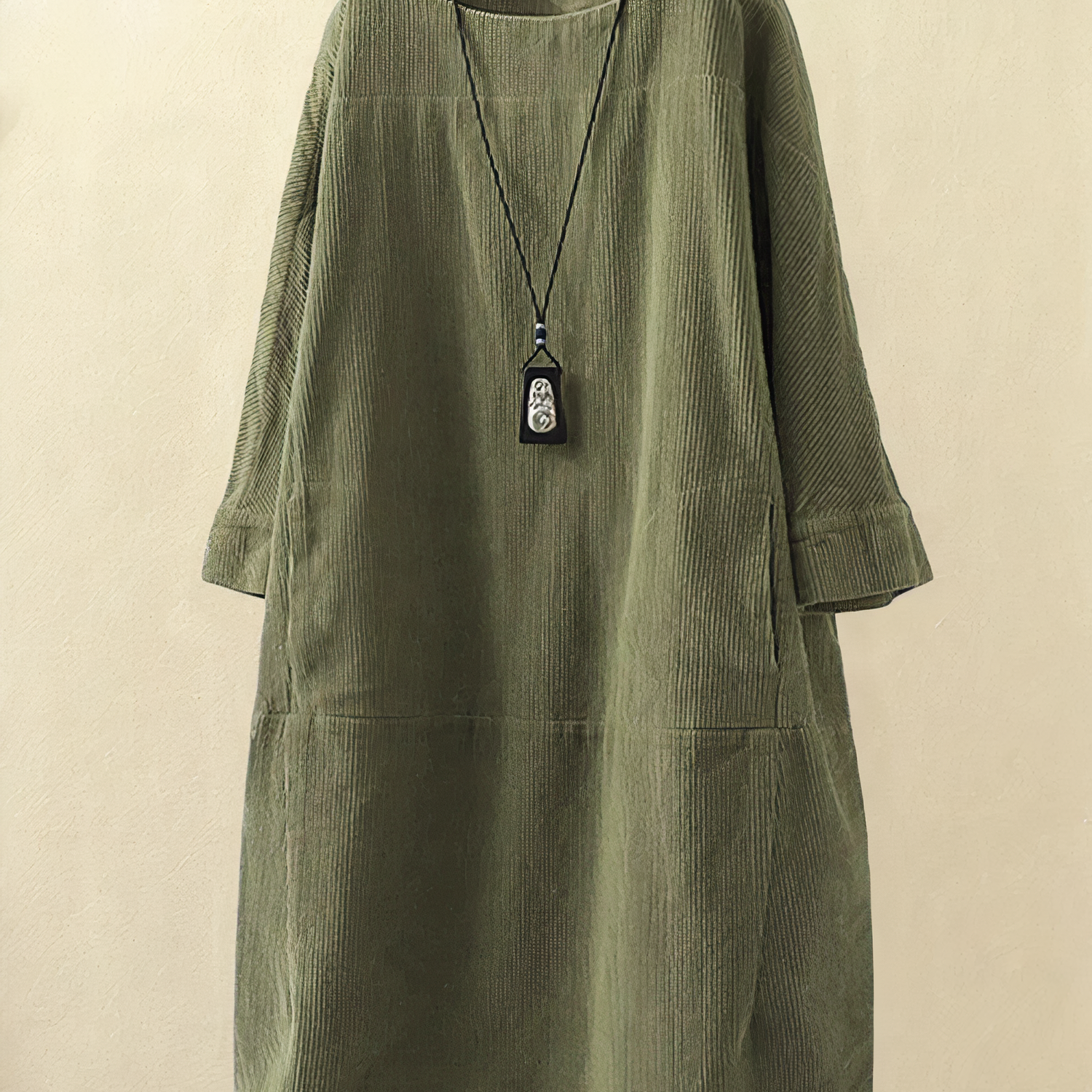 Women's Corduroy Round Neck Midi Dress