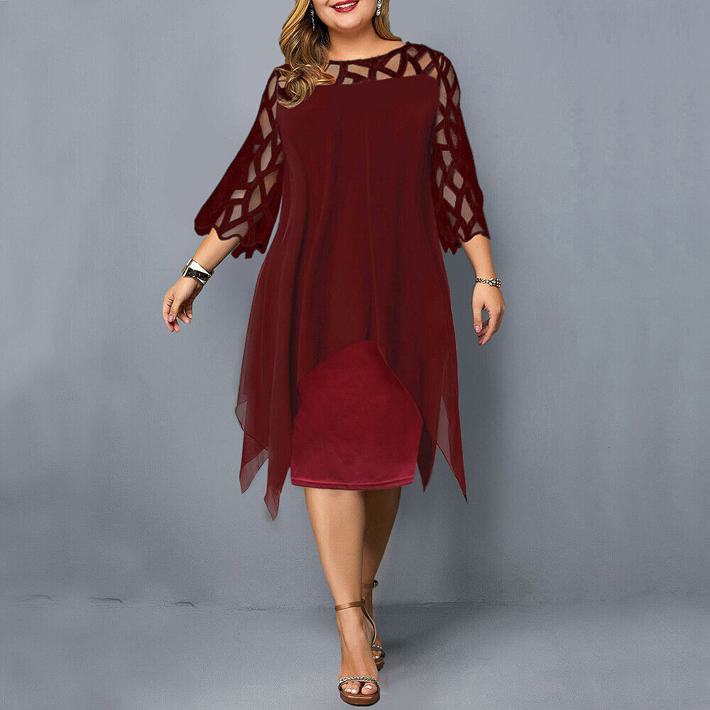 Women's Plus Size Cut Out Sleeve Mesh Overlay Dress