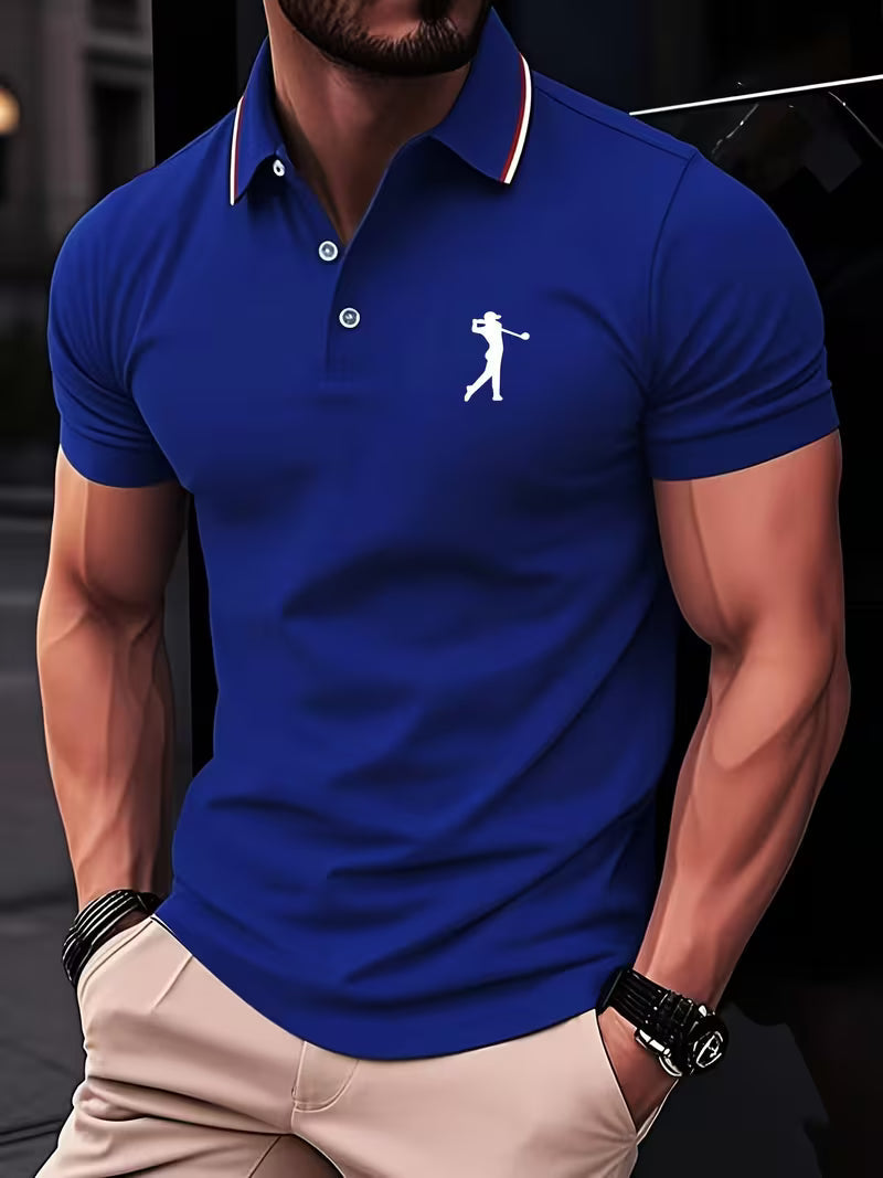Printed short sleeve golf shirt in blue