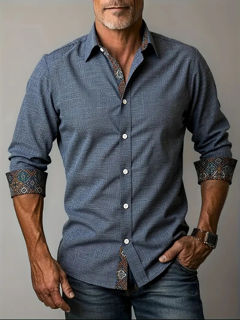 Modern tailored contrast detail button up shirt in dark gray
