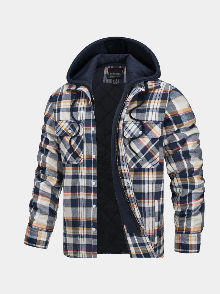 Winter Quilted Lined Hooded Flannel Shirt Jacket for Men