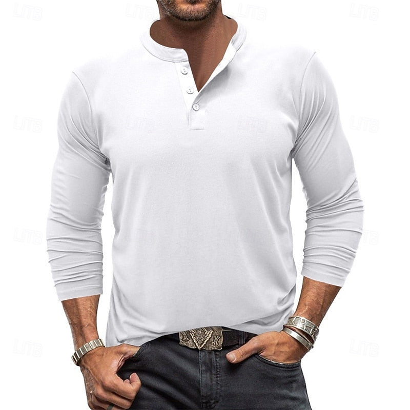 Henley Shirt Mens Long Sleeve Plain Placket Smooth Knit Everyday