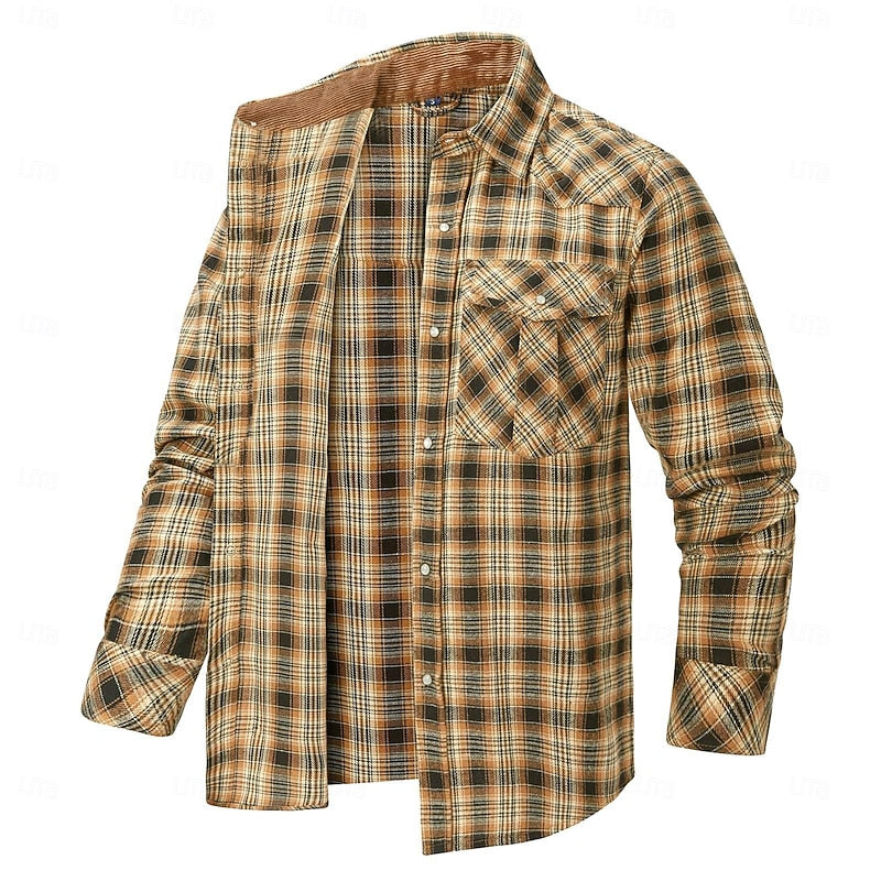 Flannel Shirt Jacket Mens Plaid Overshirt Brushed Warm Button Front