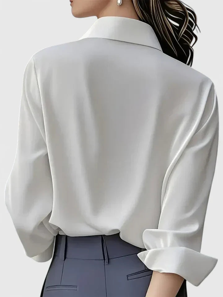Fall Hidden Placket Curved Hem Long Sleeve Shirt for Women