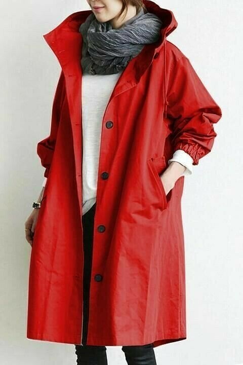 Hooded Parka Womens Longline Button Front Relaxed Drape Pockets