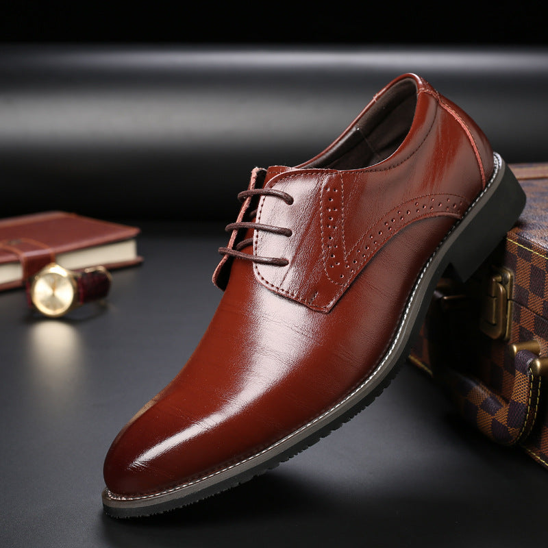 Faux Leather Brogue Detail Oxford Dress Shoes for Men in Chestnut Brown