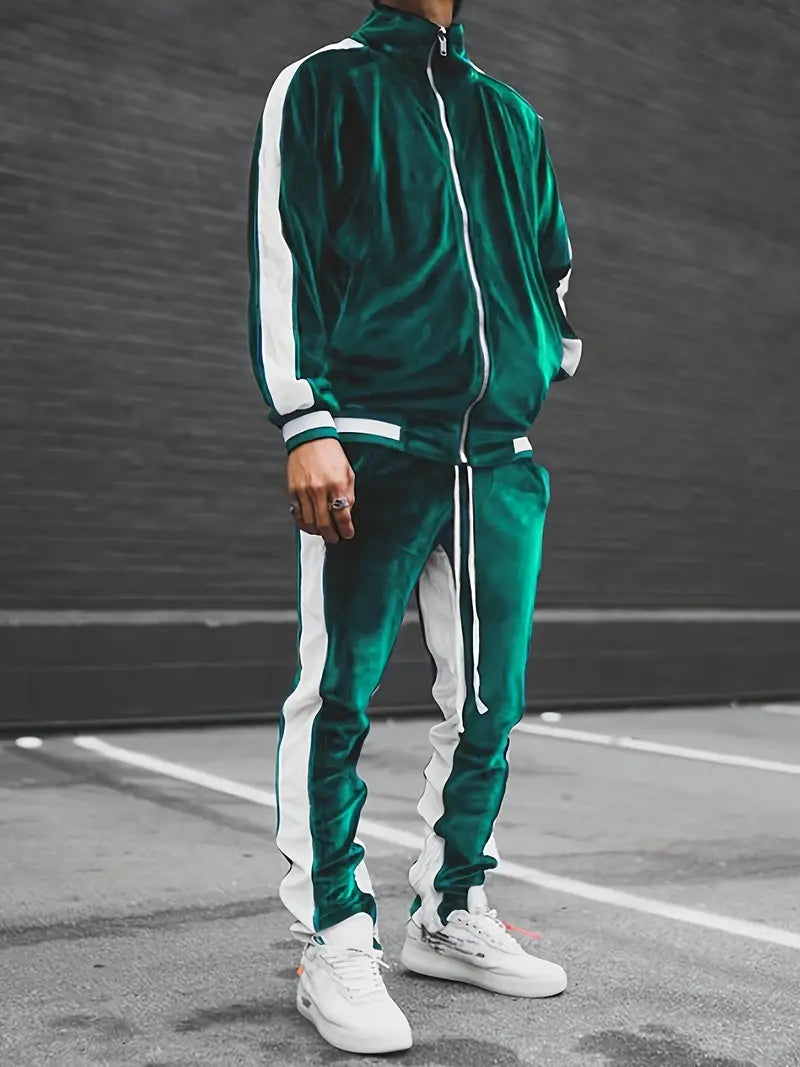 Classic velvet full zip tracksuit in green