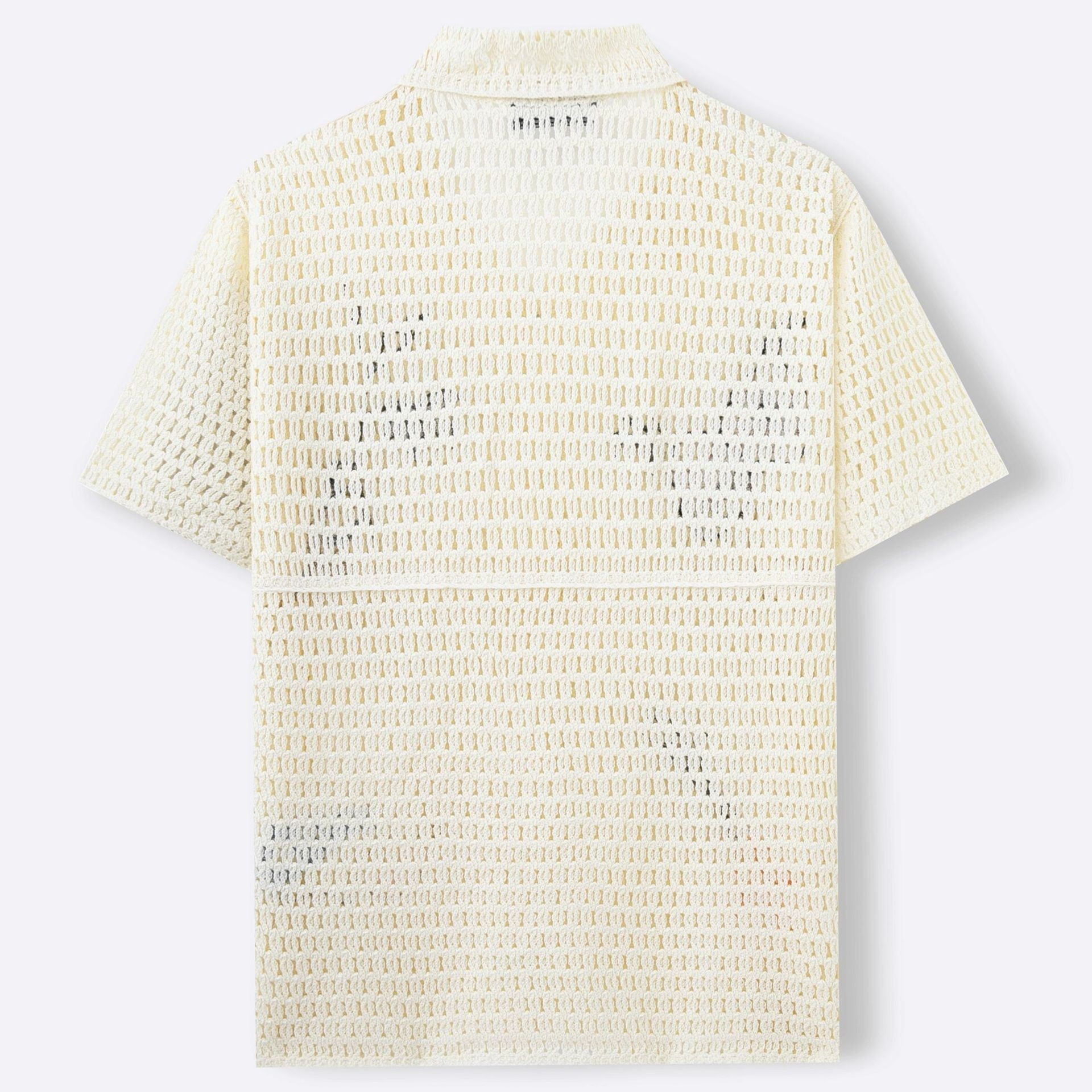 Open weave crochet knit polo shirt, view 5