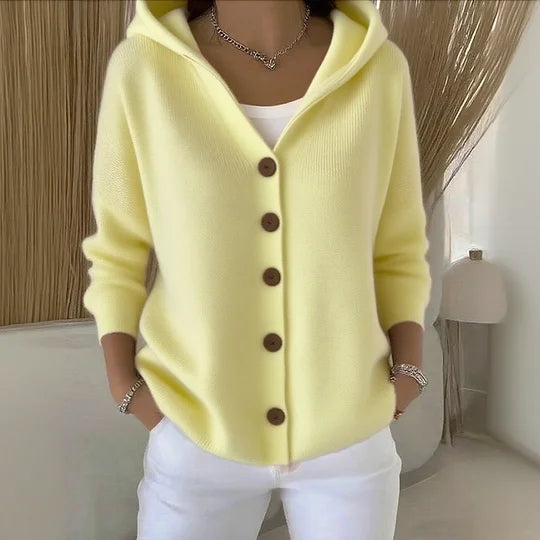 Cardigan Sweater Womens Hooded Button Front Ribbed Cuff Knit