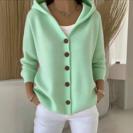 Cardigan Sweater Womens Hooded Button Front Ribbed Cuff Knit