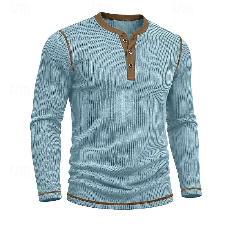 Henley Shirt Mens Ribbed Texture Long Sleeve Placket Soft Jersey