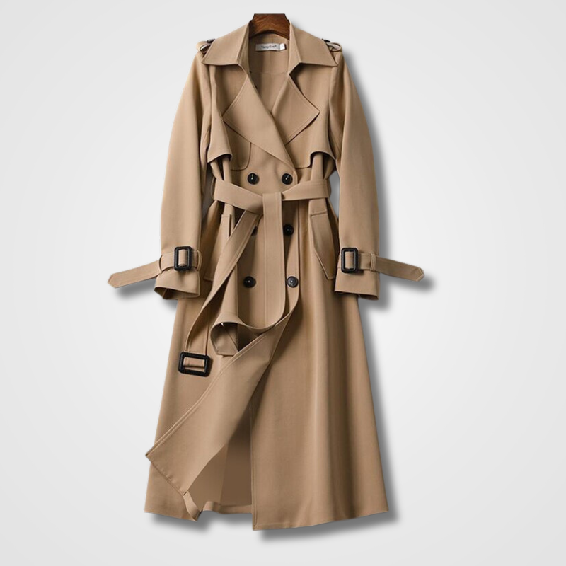 Fall Double Breasted Belted Long Trench Coat for Women in Camel