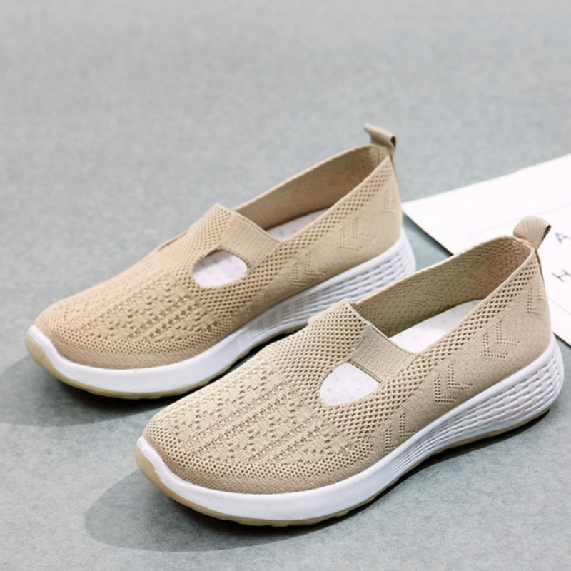 Mesh Slip On Orthopedic Walking Sneakers for Women in Beige