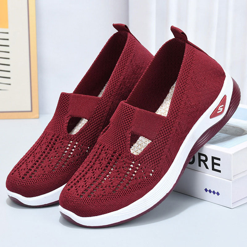 Mesh Slip On Orthopedic Walking Sneakers for Women in Burgundy