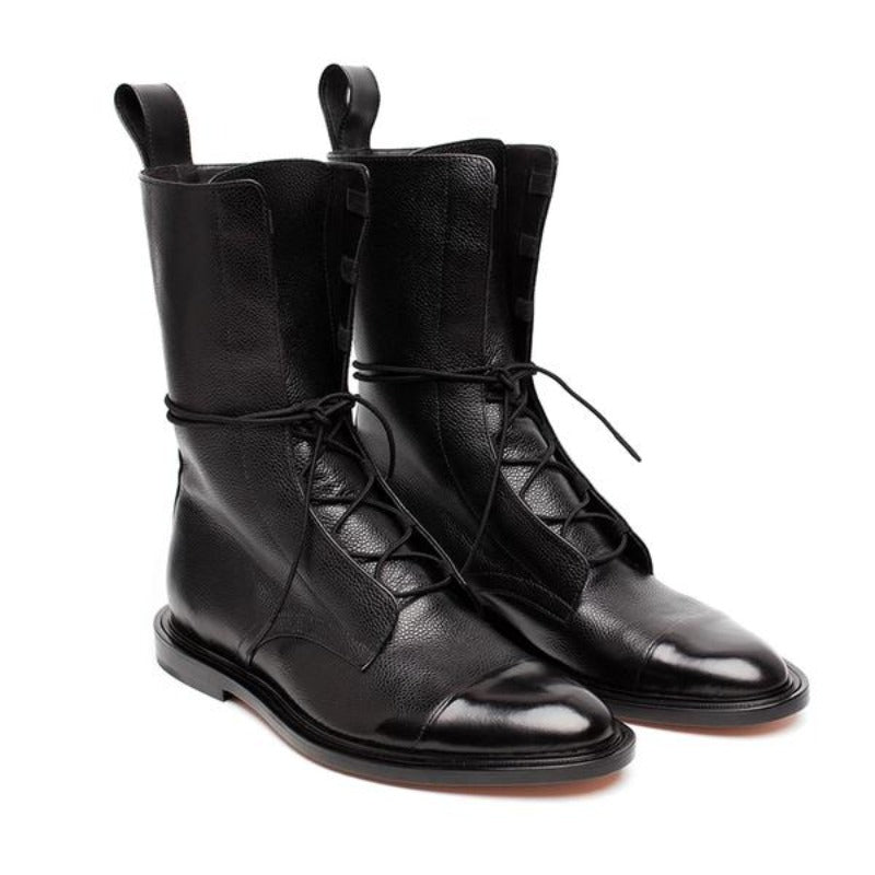 Fall Laced Front Cap Toe Low Heel Boots for Women