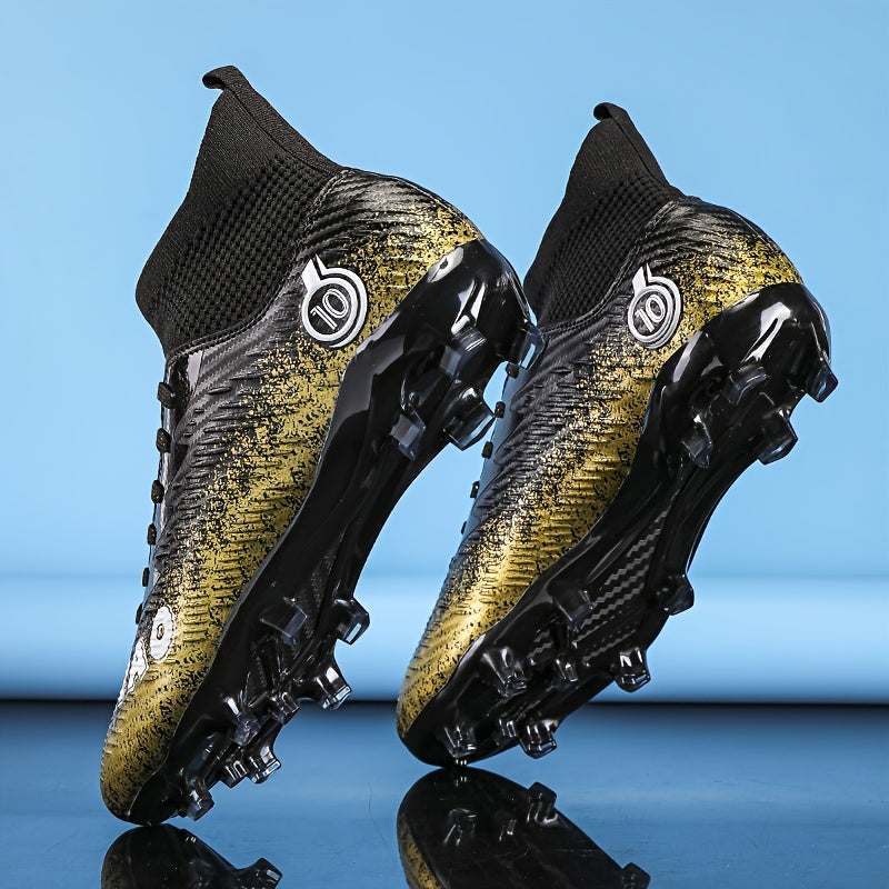 Anti slip breathable outdoor soccer shoe in black gold