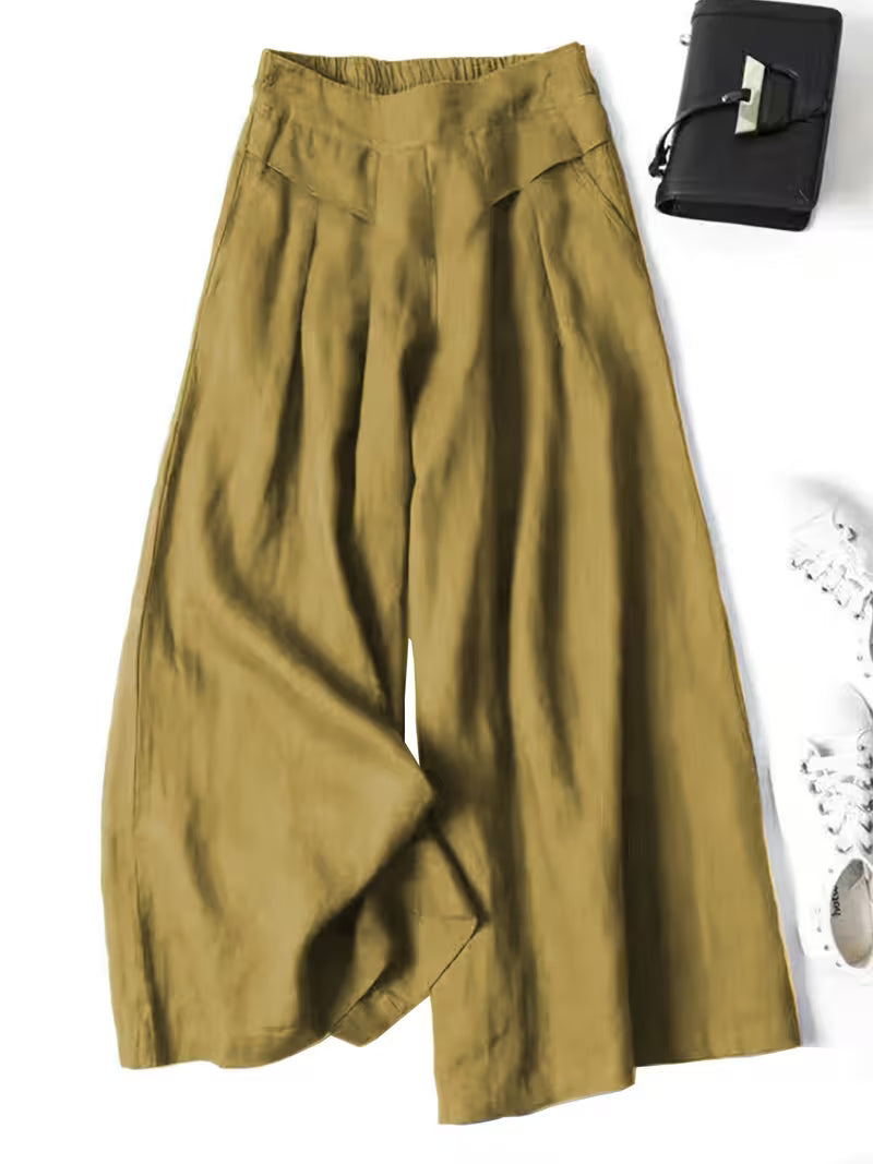 Breathable loose wide leg pant in mustard yellow