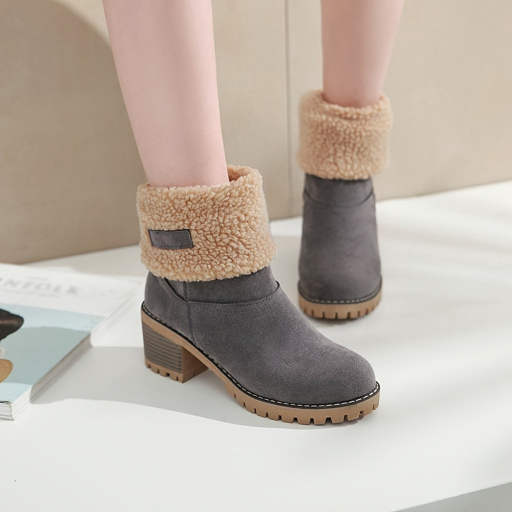 Ankle Boots Womens Cuffed Faux Fur Lined Winter Warm Flat Heel