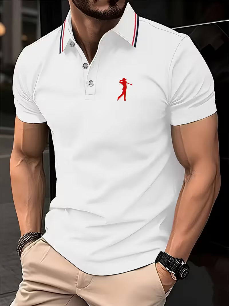 Printed short sleeve golf shirt in white
