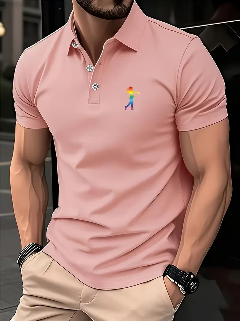 Printed short sleeve golf shirt in light pink