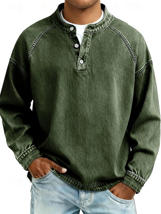 Vintage style relaxed long sleeve shirt in dark green