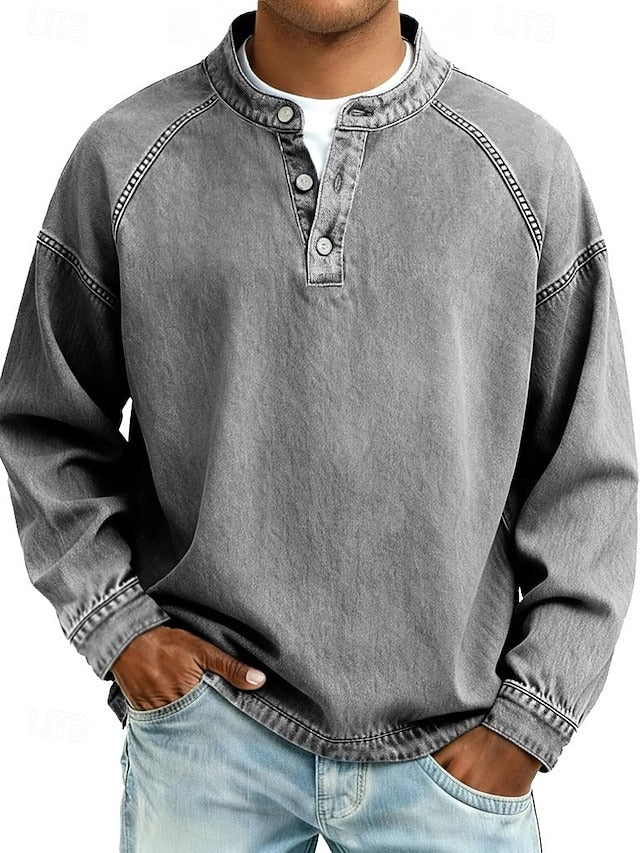 Vintage style relaxed long sleeve shirt in gray