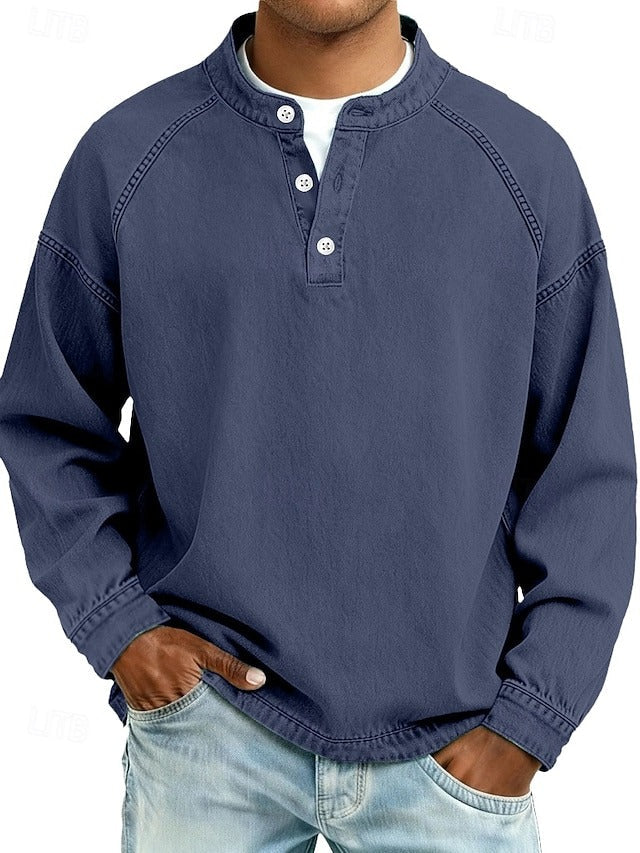 Vintage style relaxed long sleeve shirt in dark blue