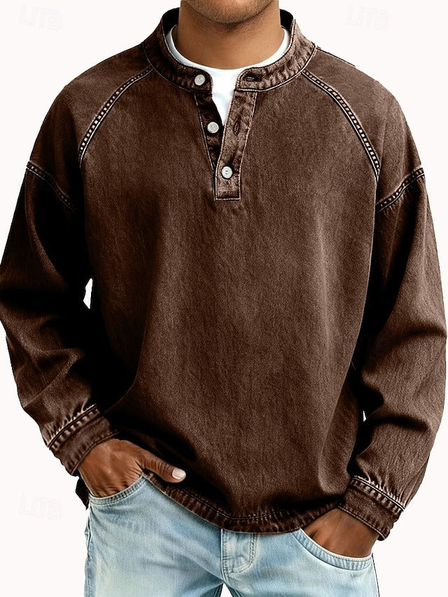 Vintage style relaxed long sleeve shirt in brown