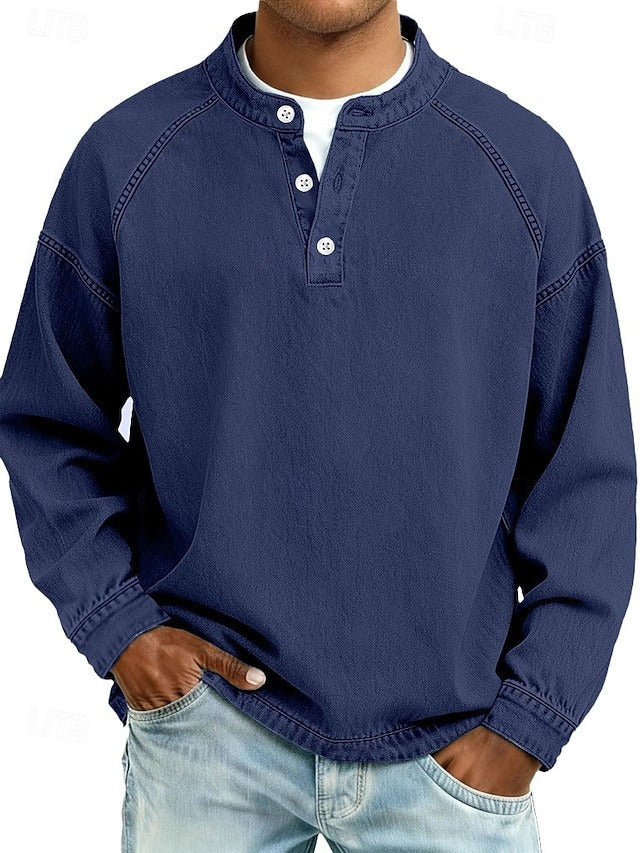 Vintage style relaxed long sleeve shirt in royal blue