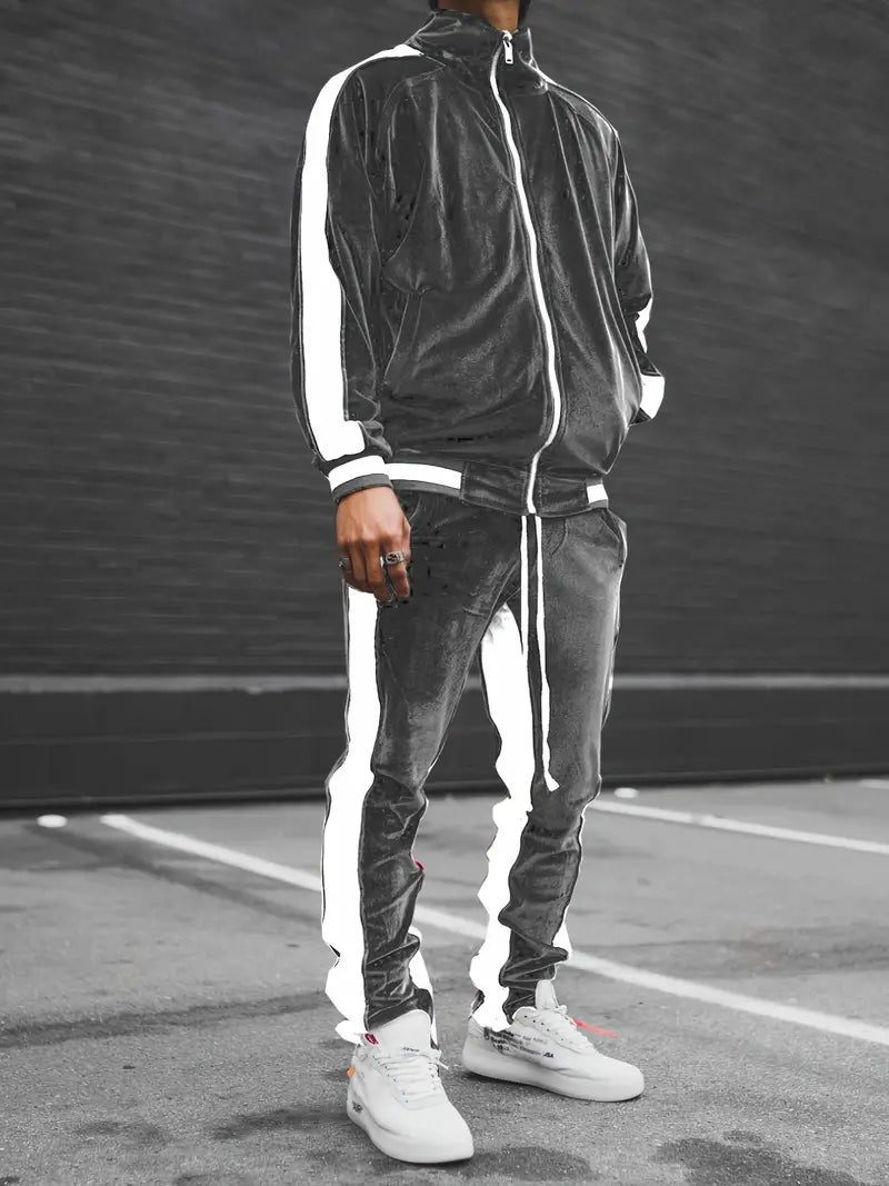 Classic velvet full zip tracksuit in gray