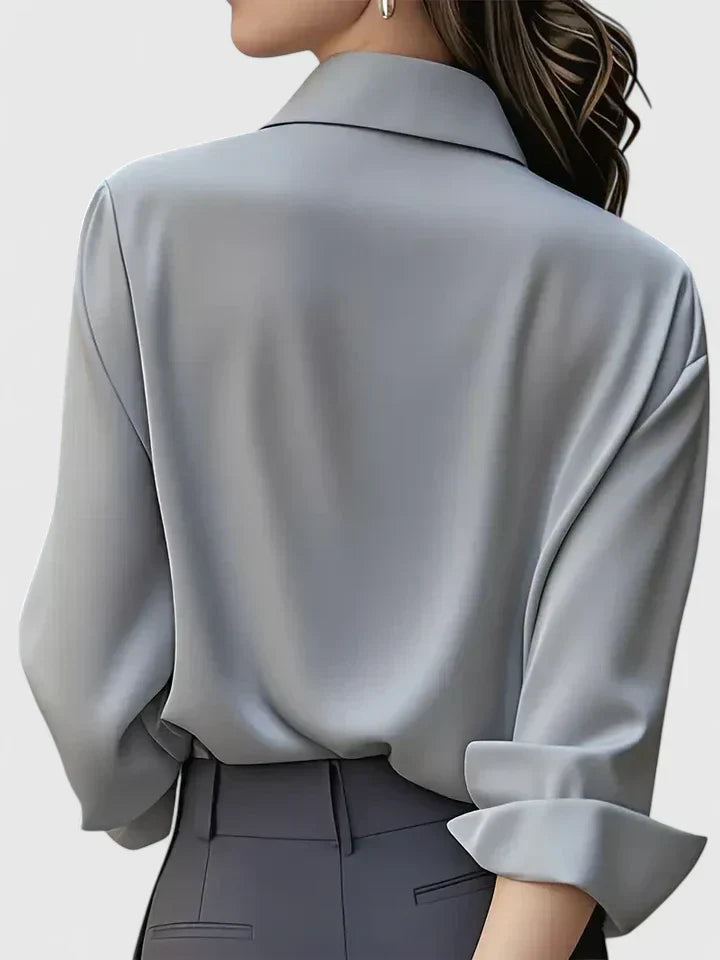 Fall Hidden Placket Curved Hem Long Sleeve Shirt for Women