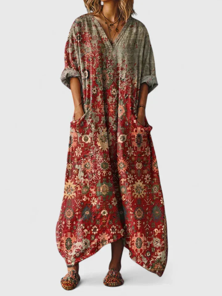 Oversized relaxed fit pocket dress in red carpet