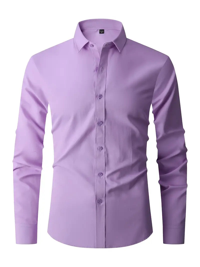 Fall Long Sleeve Semi Formal Button Up Dress Shirt for Men in Lavender