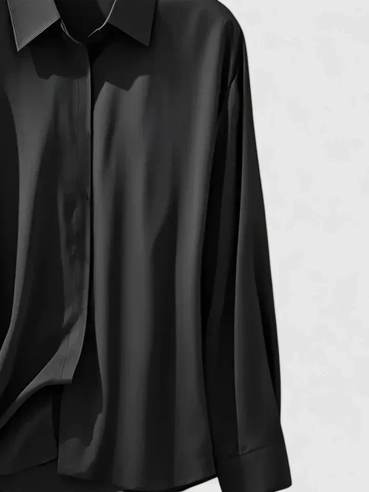 Fall Hidden Placket Curved Hem Long Sleeve Shirt for Women