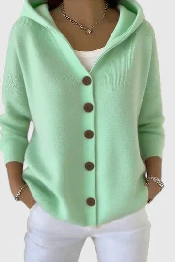 Cardigan Sweater Womens Hooded Relaxed Button Front Longline Knit