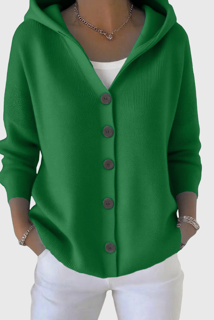 Cardigan Sweater Womens Hooded Relaxed Button Front Longline Knit