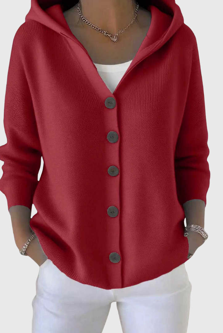 Cardigan Sweater Womens Hooded Relaxed Button Front Longline Knit