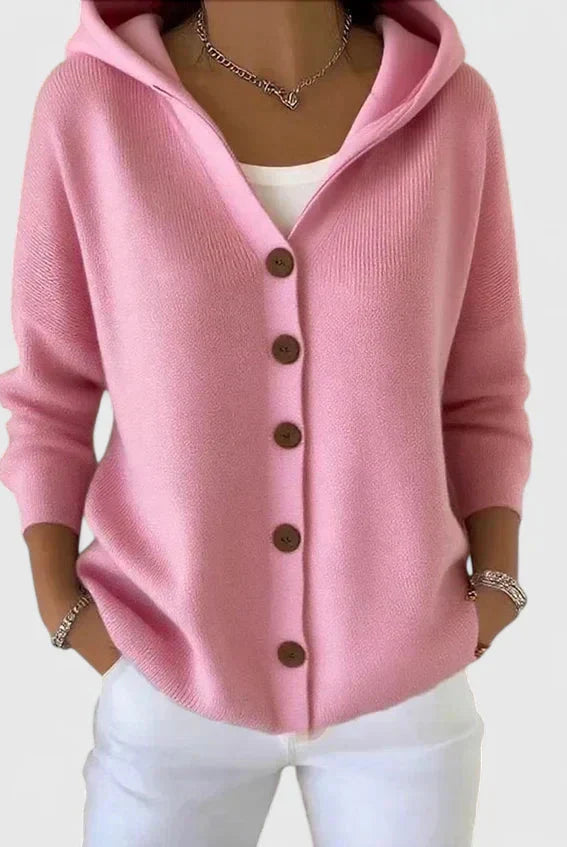 Cardigan Sweater Womens Hooded Relaxed Button Front Longline Knit