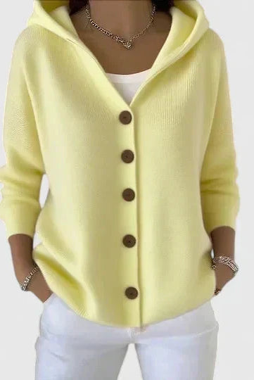 Cardigan Sweater Womens Hooded Relaxed Button Front Longline Knit