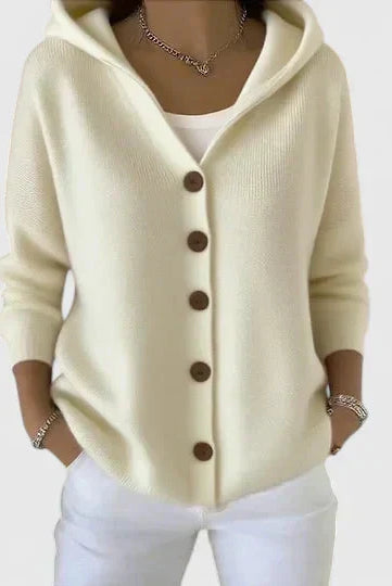 Cardigan Sweater Womens Hooded Relaxed Button Front Longline Knit