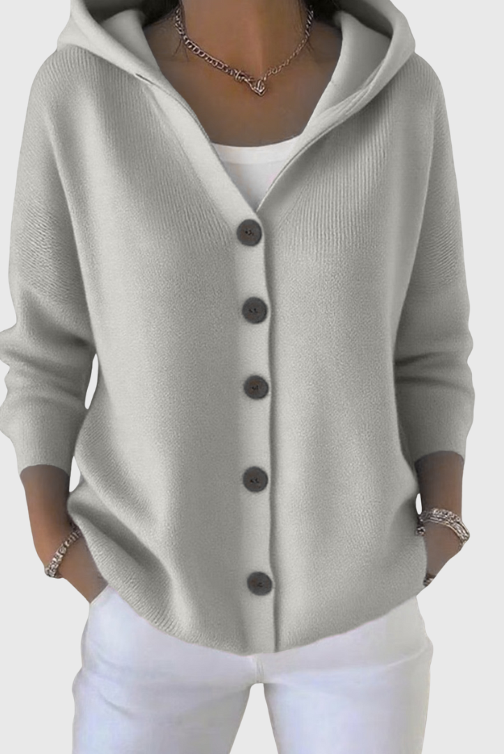 Cardigan Sweater Womens Hooded Relaxed Button Front Longline Knit