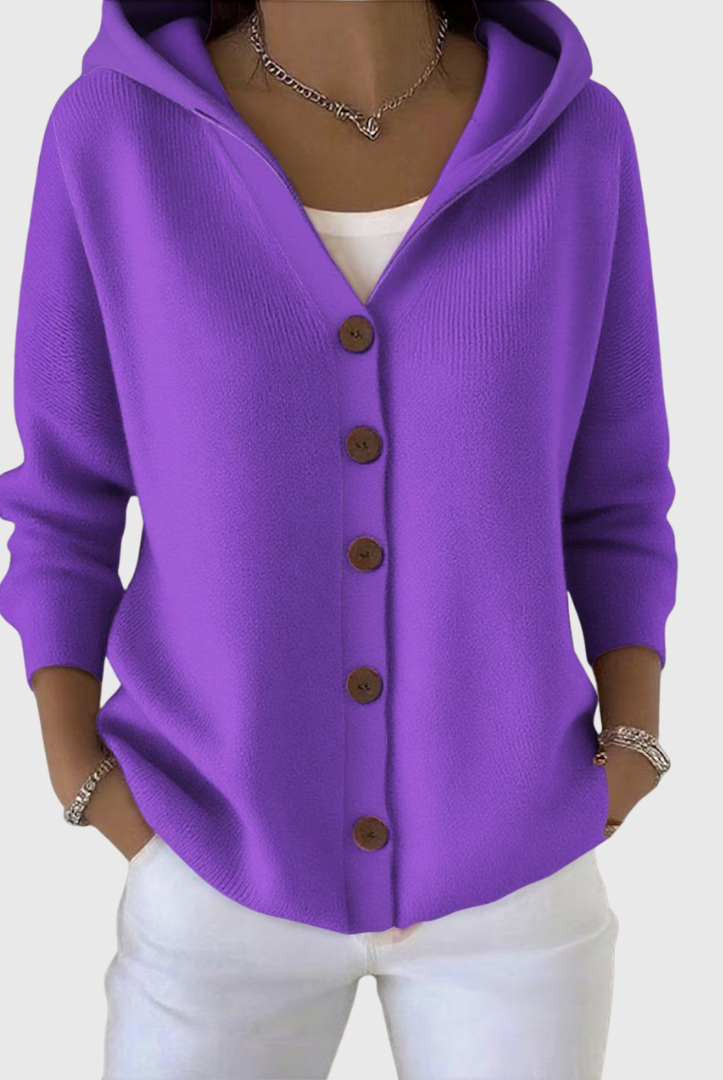 Cardigan Sweater Womens Hooded Relaxed Button Front Longline Knit