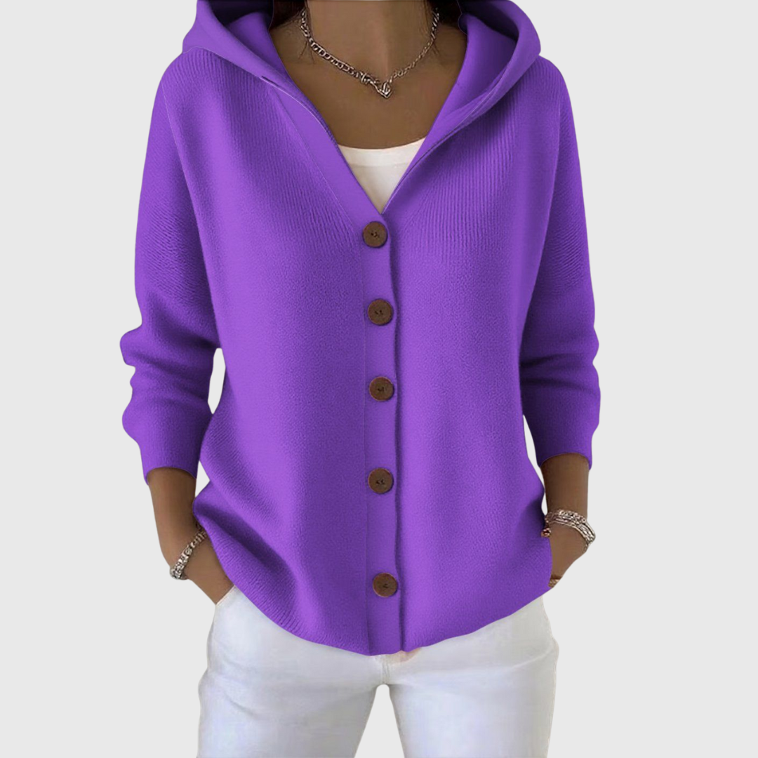 Cardigan Sweater Womens Hooded Relaxed Button Front Longline Knit