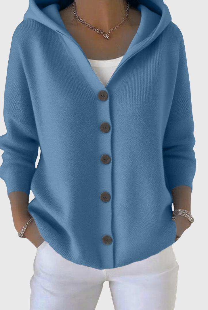 Cardigan Sweater Womens Hooded Relaxed Button Front Longline Knit