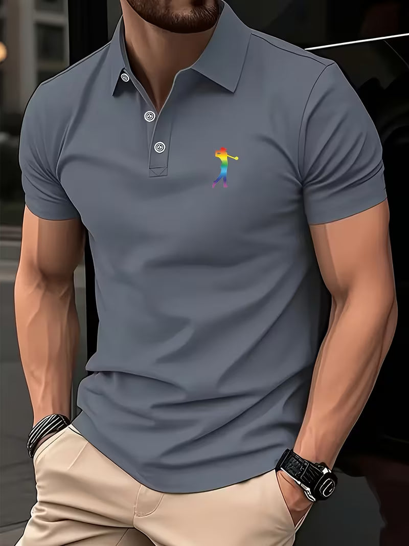 Printed short sleeve golf shirt in light gray