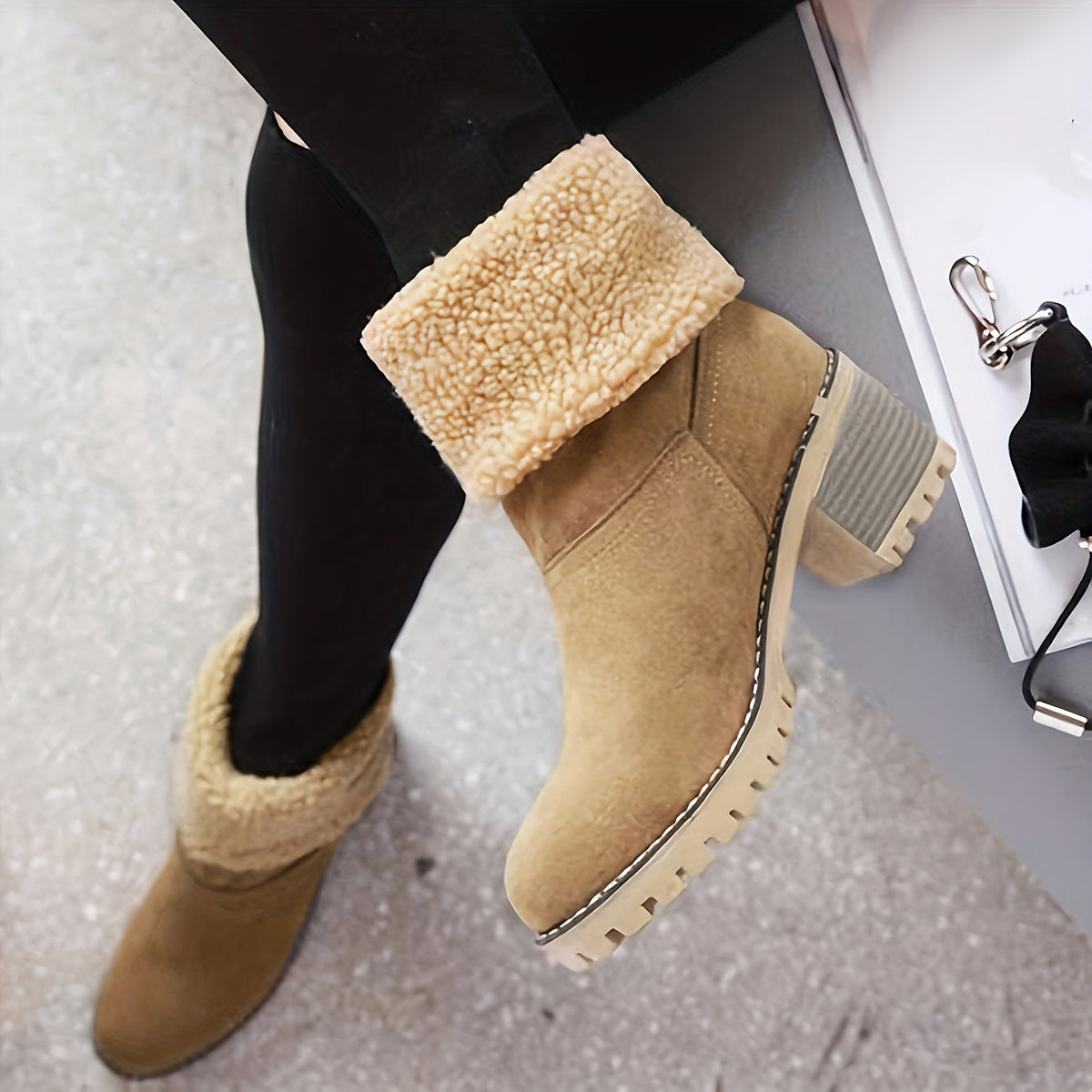 Ankle Boots Womens Cuffed Faux Fur Lined Winter Warm Flat Heel