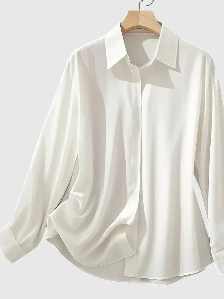 Fall Hidden Placket Curved Hem Long Sleeve Shirt for Women
